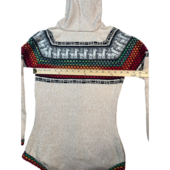 Womens Cream Alpaca Blend Colorful Knit Hooded Cardigan Sweater‎ Llama Pattern - Picture 6 of 7